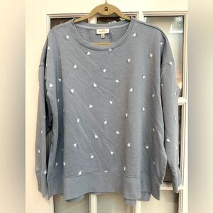 Lucky Brand Blue & White Hearts Pullover Crew Neck Sweatshirt Size Medium M